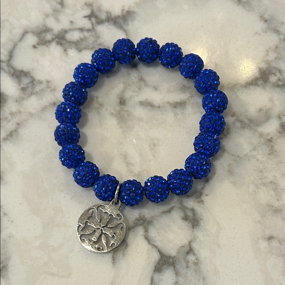 Rustic Cuff Blue Beaded Bracelet with Silver Charm